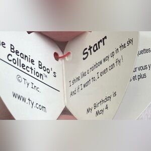 Ty Plush Unicorn Beanie Boos  “STARR” - White with Rainbow and Silver Accents